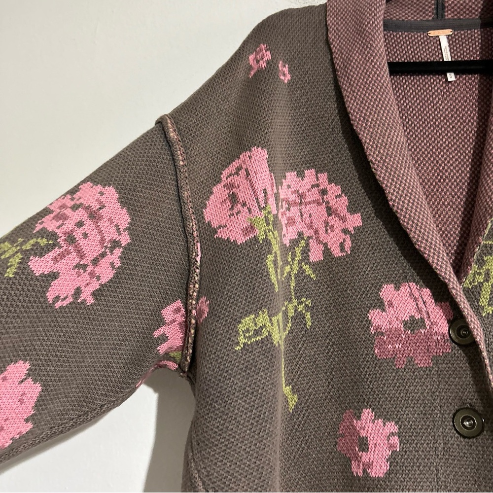 Free People Chamomile Floral Cotton Cardigan Sweater Oversized Medium - Picture 5 of 13